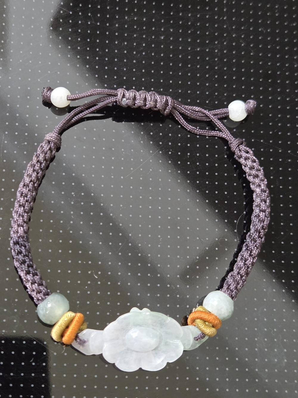 Purple Cord Genuine Jade Flower Bracelet